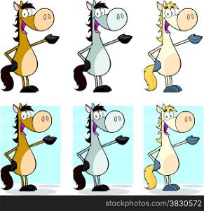 Horse Cartoon Character With Background. Collection