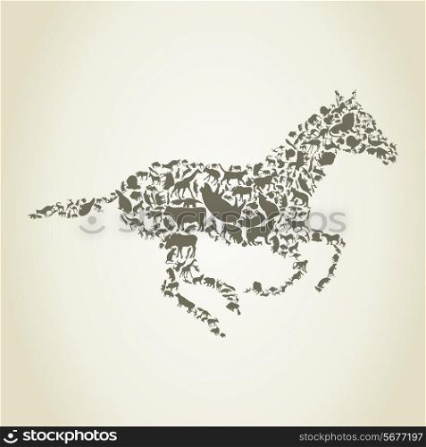 horse consists of animals on a gray background
