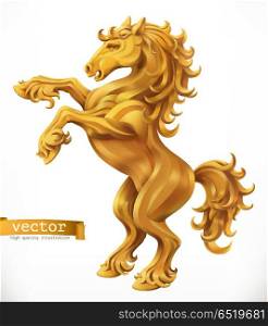 Horse, gold emblem. 3d vector icon