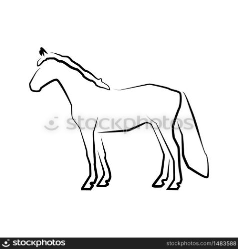Horse icon. Outline vector illustration. Hand drawn style. Farm animals. Logo of Grazing horse full length.. Logo or icon of Grazing horse full length.