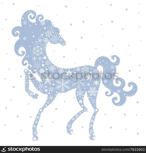 Horse of Snowflakes. Vector background. New Year 2014