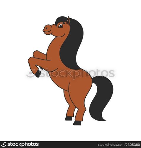 Horse reared up. The farm animal stands on its hind legs. Cartoon style. Simple flat vector illustration.