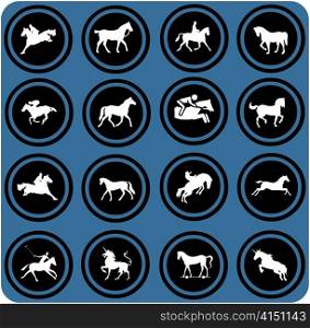 Horse riders silhouettes. Horse icons