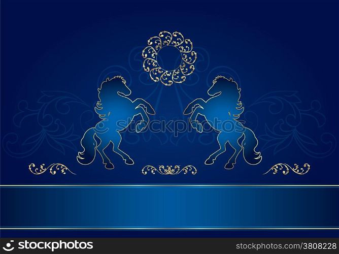 Horse silhouette on vintage floral background, vector illustration