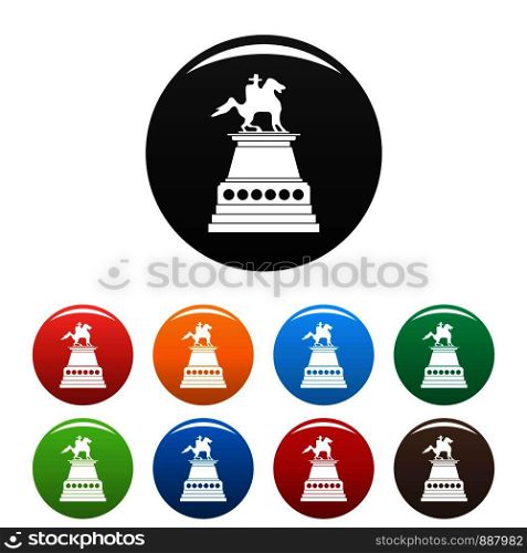 Horse statue icons set 9 color vector isolated on white for any design. Horse statue icons set color