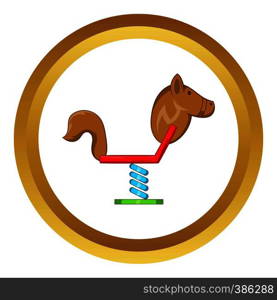 Horse swing vector icon in golden circle, cartoon style isolated on white background. Horse swing vector icon