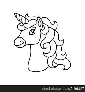 Horse unicorn head. Coloring book page for kids. Cartoon style. Vector illustration isolated on white background.