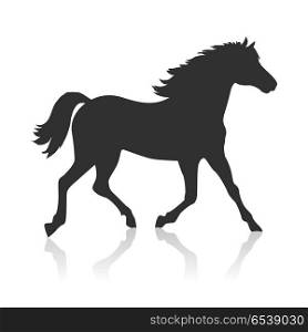 Horse Vector Illustration in Flat Design. Running sorrel horse flat style vector. Domestic animal. Country inhabitants concept. Illustration for farming, animal husbandry, horse sport companies. Agricultural species. Isolated black on white