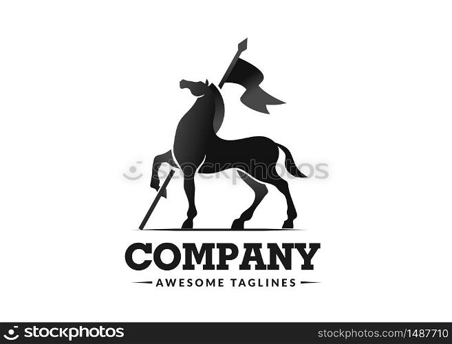 horse with flag creative logo design template illustration