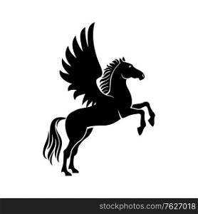 Horse with wings isolated pegasus. Vector mythical animal, stallion tattoo heraldic silhouette. Pegasus isolated winged beast, vector