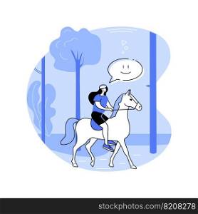 Horseback riding isolated cartoon vector illustrations. Beautiful girl riding a horse in the park, urban lifesty≤, recreation day,≤isure time outdoors, active pastime vector cartoon.. Horseback riding isolated cartoon vector illustrations.
