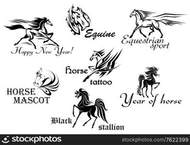 Horses stallions and mustangs for tattoo or mascot design