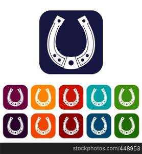 Horseshoe icons set vector illustration in flat style In colors red, blue, green and other. Horseshoe icons set flat