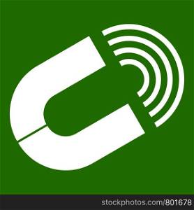 Horseshoe magnet icon white isolated on green background. Vector illustration. Horseshoe magnet icon green