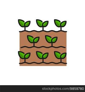 Horticulture green sprout leaves, agriculture soil plant seed, agronomy spring seedling linear icon. Agronomy seedling cultivation, farming sprout grow thin line vector symbol or color pictogram. Green sprout leaves, agriculture plant icon