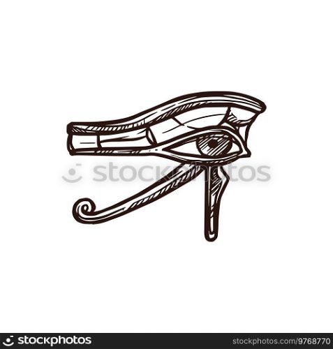Horus Eye sketch, ancient Egypt and pharaoh symbol, vector icon. Ancient Egypt mythology, culture or history and religion sign and hieroglyph, eye of Horus in hadn drawn sketch. Ancient Egypt, Horus eye, pharaoh symbol, sketch