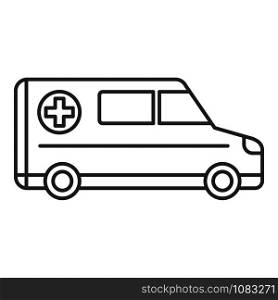 Hospital ambulance icon. Outline hospital ambulance vector icon for web design isolated on white background. Hospital ambulance icon, outline style