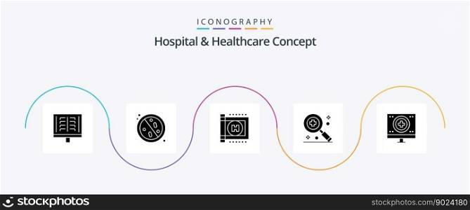 Hospital and Healthcare Concept Glyph 5 Icon Pack Including monitor. heart. healthy. health. medical