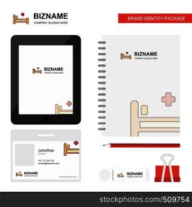 Hospital bed Business Logo, Tab App, Diary PVC Employee Card and USB Brand Stationary Package Design Vector Template