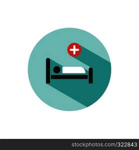 Hospital bed. Medicine flat color icon with shadow on a green circle. Vector Illustration
