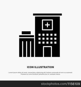 Hospital, Building, Clinic, Medical Solid Black Glyph Icon