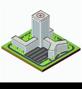 Hospital building highly detailed in isometric view isolated on white background editable vector file