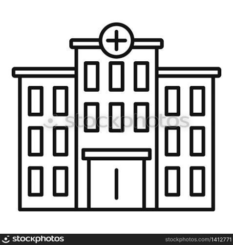 Hospital building icon. Outline hospital building vector icon for web design isolated on white background. Hospital building icon, outline style