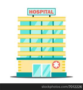 Hospital Building Vector. Medical Concept. Facade. Ambulance. Urgency And Emergency Services. Isolated Cartoon Illustration. Hospital Building Vector. Medical Concept. Facade. Ambulance. Urgency And Emergency Services. Isolated Flat Cartoon Illustration