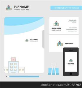 Hospital Business Logo, File Cover Visiting Card and Mobile App Design. Vector Illustration