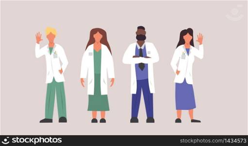 Hospital doctor clinic illustration professional people person. Medicine health care man and woman character with uniform isolated. Profession practitioner team emergency group set. Help service job