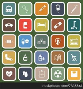 Hospital flat icons on green background, stock vector