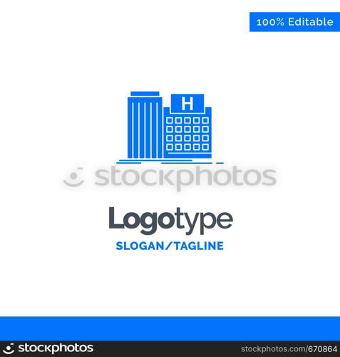 Hospital, Healthcare, Medical, Building, Clinic Blue Solid Logo Template. Place for Tagline