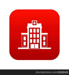 Hospital icon digital red for any design isolated on white vector illustration. Hospital icon digital red