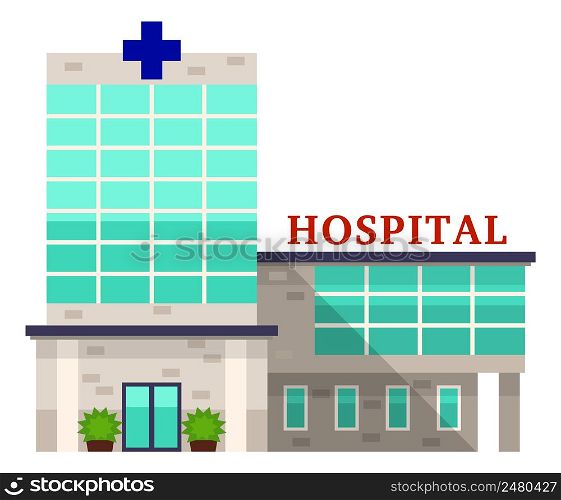 Hospital icon. Medical glass window building facade isolated on white background. Hospital icon. Medical glass window building facade