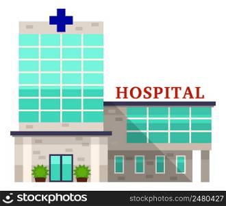 Hospital icon. Medical glass window building facade isolated on white background. Hospital icon. Medical glass window building facade