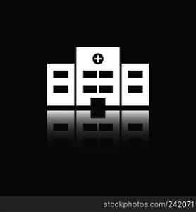 Hospital icon with reflection on a black background. Vector illustration