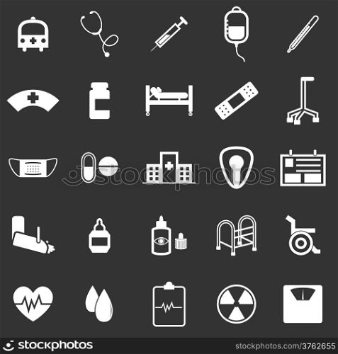 Hospital icons on black background, stock vector