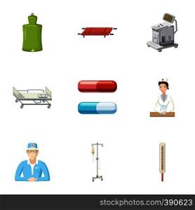 Hospital icons set. Cartoon illustration of 9 hospital vector icons for web. Hospital icons set, cartoon style