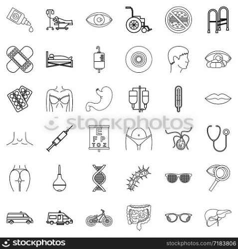 Hospital icons set. Outline style of 36 hospital vector icons for web isolated on white background. Hospital icons set, outline style