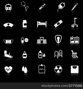 Hospital icons with reflect on black background, stock vector