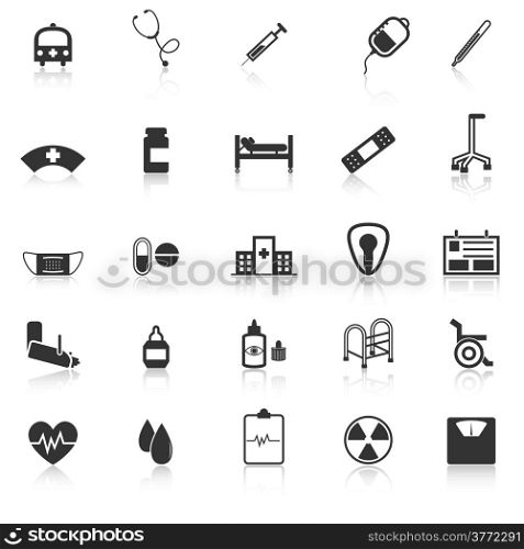 Hospital icons with reflect on white background, stock vector