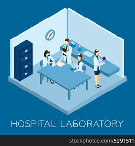 Hospital laboratory concept with isometric doctor and medical personnel silhouettes vector illustration. Hospital Laboratory Concept