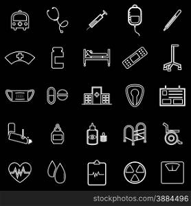 Hospital line icons on black background, stock vector