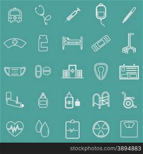 Hospital line icons on green background, stock vector