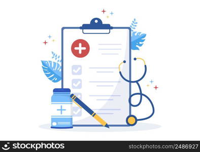 Hospital Medical Billing Service with Health Insurance Form for Hospitalization or Treatment on Cartoon Background Illustration