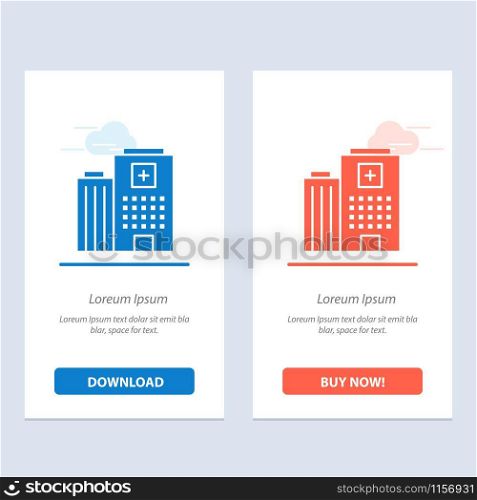 Hospital, Medical, Building, Care Blue and Red Download and Buy Now web Widget Card Template