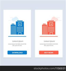 Hospital, Medical, Building, Care Blue and Red Download and Buy Now web Widget Card Template