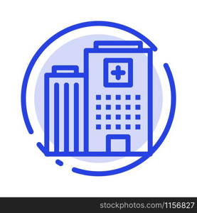 Hospital, Medical, Building, Care Blue Dotted Line Line Icon