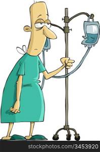 Hospital patient with a dropper, vector illustration
