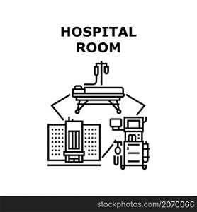 Hospital room bed. Patient. Clinic medical care. Health therapy vector concept black illustration. Hospital room icon vector illustration